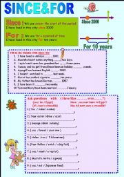 English Worksheet: since for