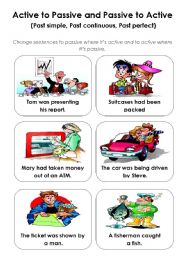 English Worksheet: Active - Passive  game (past tenses) - part 1