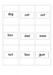 English worksheet: Short vowel sound word cards that you can use to play go fish.  