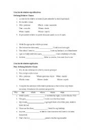 English worksheet: Defining and Non-defining clauses