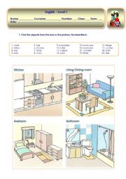 English Worksheet: House and Furniture