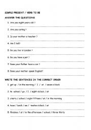English worksheet: simple present and verb to be