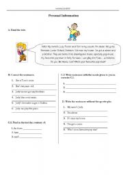 English Worksheet: Personal Information