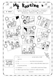 English Worksheet: PRESENT SIMPLE - ROUTINE 2 - B&W