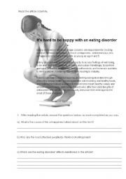 English Worksheet: Its hard to be happy with an eating disorder