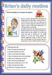 English Worksheet: Brians Daily Routine - 3 pages