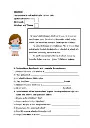 English Worksheet: reading about school