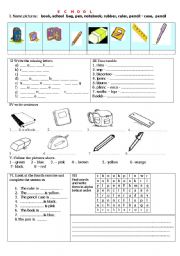 English Worksheet: School Objects