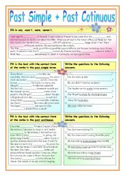 English Worksheet: Past Simple & Past Continuous (2 Pages)