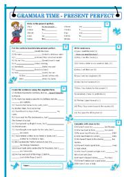 English Worksheet: GRAMMAR TIME - PRESENT PERFECT (with key editable)