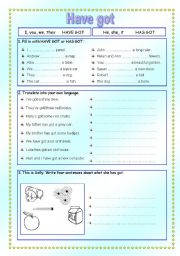 English Worksheet: HAVE GOT (Affirmative)