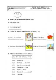 English worksheet: test_lets go 1 book