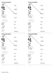English Worksheet: Pets matching and colouring