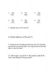 English Worksheet: Addition  and word problems