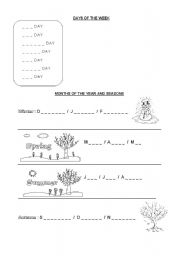 English Worksheet: Months of the year, days of the week and seasons