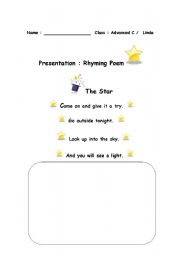 English Worksheet: Rhyming poem