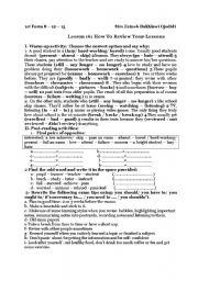 English Worksheet: lesson 16 1st form  how to review your exams : tips