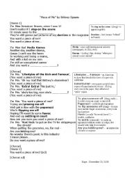 English Worksheet: Piece of Me Lyric Worksheet