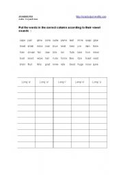 English worksheet: Long Vowel sounds