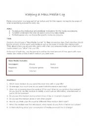 English worksheet: Keeping a Mass Media Log