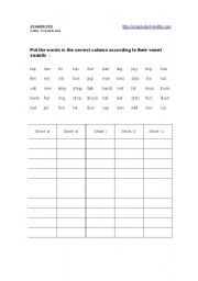 English Worksheet: Short Vowel sounds 