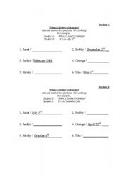 English Worksheet: When is Bobbys Birthday