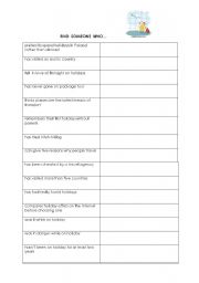 English worksheet: holidays - topics for conversation