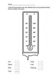 English worksheet: thermometer