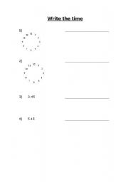 English worksheet: Write the time