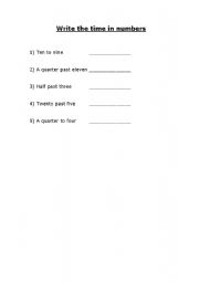 English worksheet: Write the time in numbers