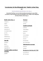 English worksheet: Vocabulary Martin Luther King Jr.