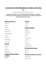 English Worksheet: Vocabulary Martin Luther King Jr.