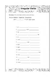 English Worksheet: Irregular Verbs