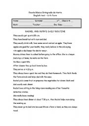 English Worksheet: daily routine test