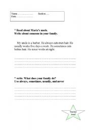 English worksheet: reading and writing