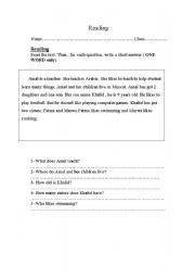 English worksheet: reading