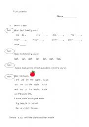 English worksheet: phonics practise --a  b  c