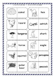 English Worksheet: Animals - dominoes (fully editable)