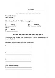 English worksheet: present continous clothing worksheet