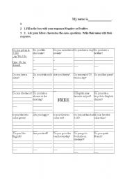 English Worksheet: shortanswerbingo