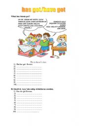 English worksheet: present simple tense have got has got