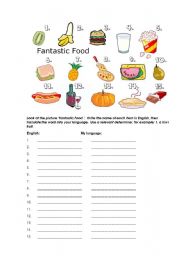 English worksheet: food