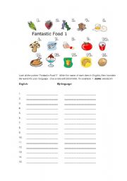 English worksheet: food