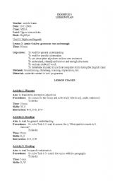 English Worksheet: lesson plan example