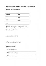 English worksheet: Revision: Past Simple and Past Continuous