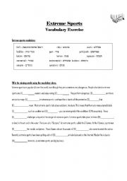 English Worksheet: Extreme Sports - vocabulary exercise