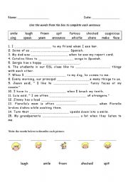 English Worksheet: Verbs, Feelings, Facial Expressions