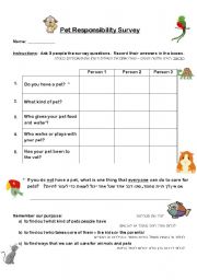 English worksheet: Pet Survey