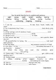 English worksheet: Senses - Comprehension 