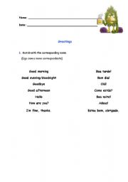 English worksheet: Greetinhs